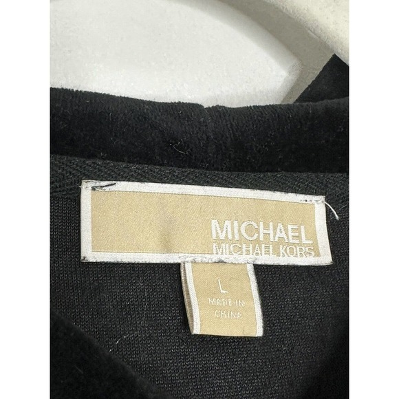 Michael Kors Womens Black Logo Drawstring Long Pullover Velvet Hoodie Sz L - Picture 4 of 7